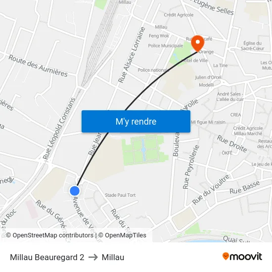 Millau Beauregard 2 to Millau map