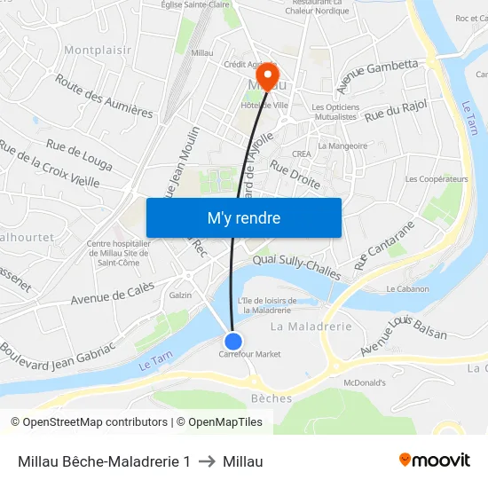 Millau Bêche-Maladrerie  1 to Millau map