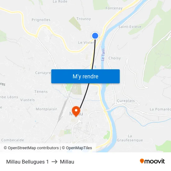 Millau Bellugues 1 to Millau map