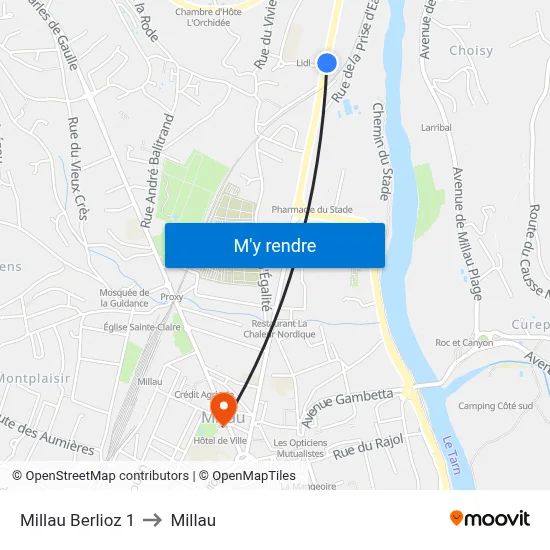 Millau Berlioz 1 to Millau map