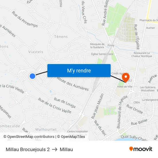 Millau Brocuejouls 2 to Millau map