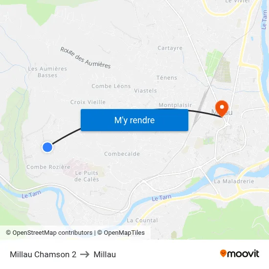 Millau Chamson 2 to Millau map