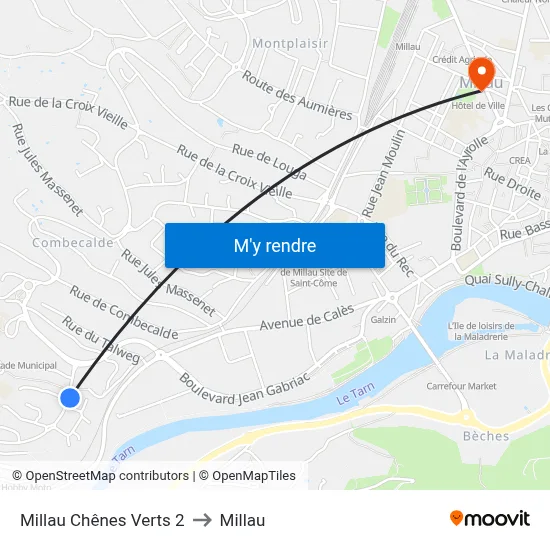 Millau Chênes Verts 2 to Millau map