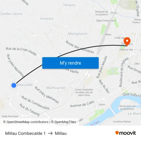 Millau Combecalde 1 to Millau map