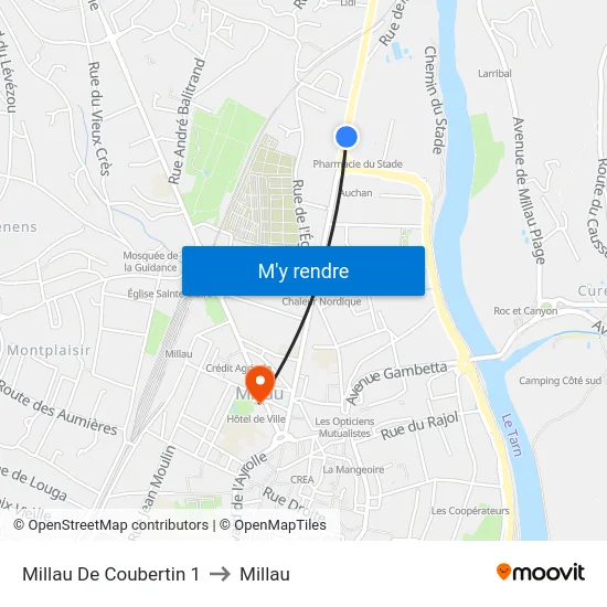 Millau De Coubertin 1 to Millau map