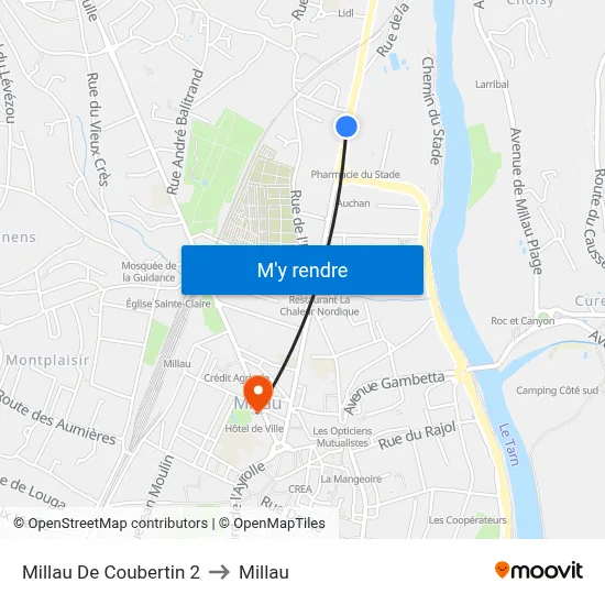 Millau De Coubertin 2 to Millau map