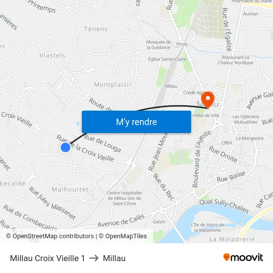 Millau Croix Vieille 1 to Millau map