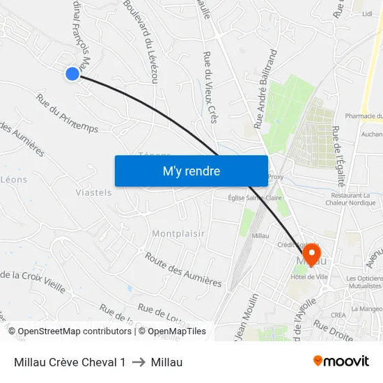 Millau Crève Cheval 1 to Millau map
