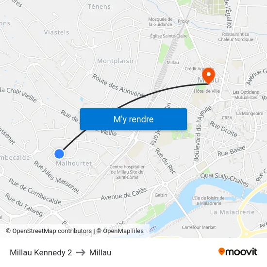 Millau Kennedy 2 to Millau map