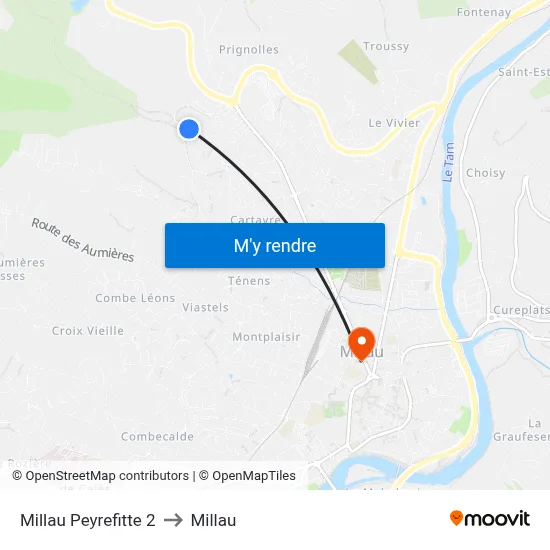 Millau Peyrefitte 2 to Millau map