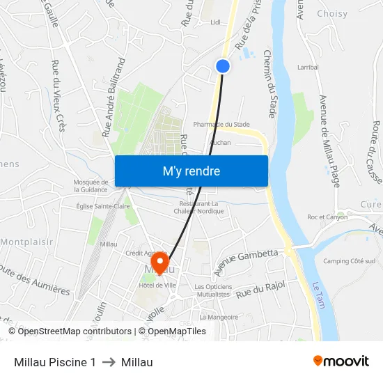 Millau Piscine 1 to Millau map