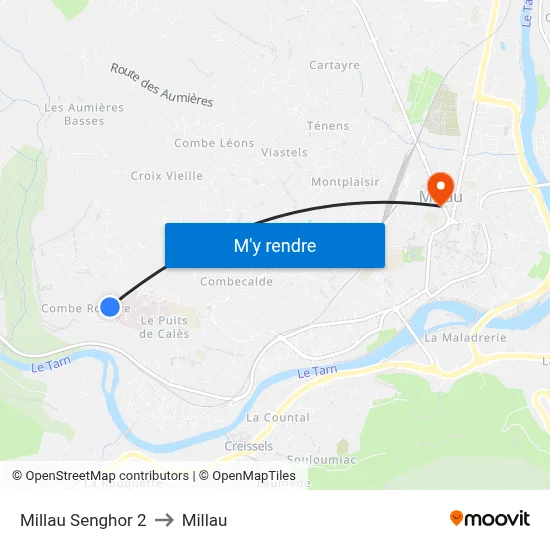 Millau Senghor 2 to Millau map