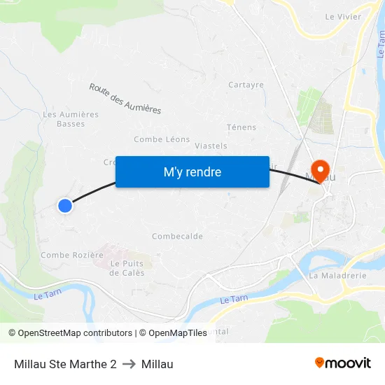 Millau Ste Marthe 2 to Millau map