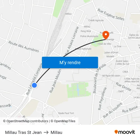 Millau Tras St Jean to Millau map