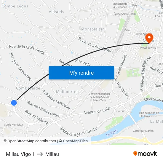 Millau Vigo 1 to Millau map