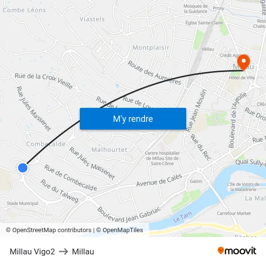 Millau Vigo2 to Millau map