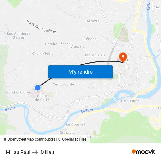 Millau Paul to Millau map