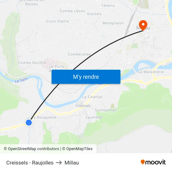 Creissels - Raujolles to Millau map