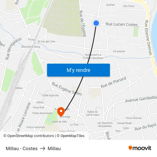 Millau - Costes to Millau map