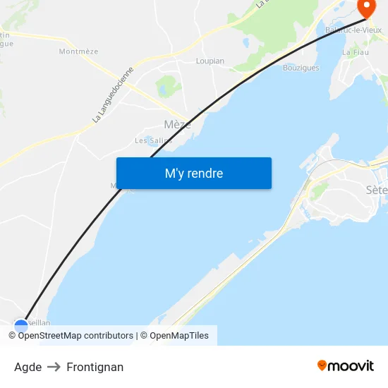 Agde to Frontignan map