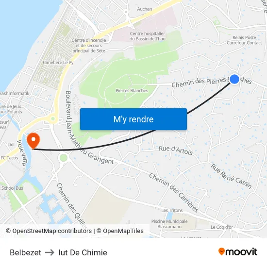 Belbezet to Iut De Chimie map