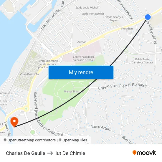 Charles De Gaulle to Iut De Chimie map