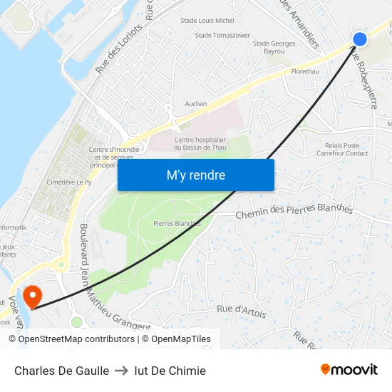 Charles De Gaulle to Iut De Chimie map