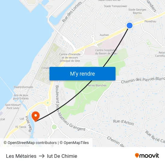 Les Métairies to Iut De Chimie map