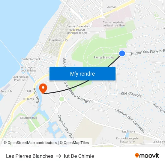 Les Pierres Blanches to Iut De Chimie map