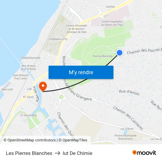 Les Pierres Blanches to Iut De Chimie map