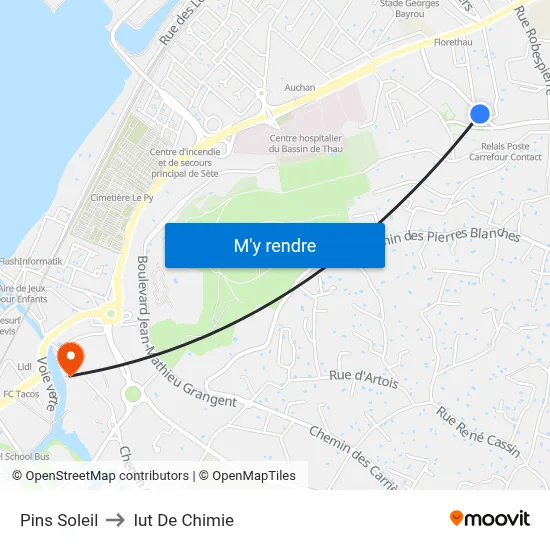 Pins Soleil to Iut De Chimie map