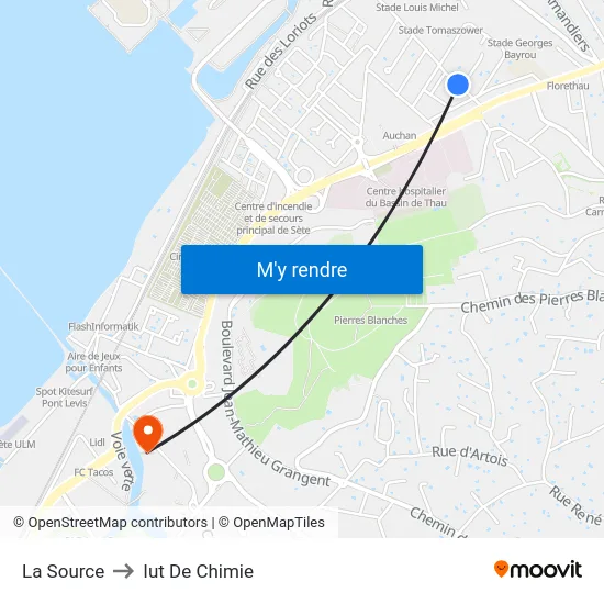 La Source to Iut De Chimie map