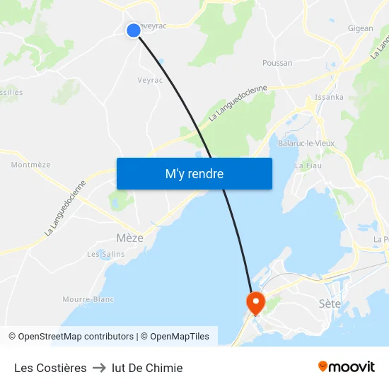 Les Costières to Iut De Chimie map