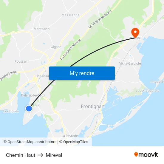 Chemin Haut to Mireval map