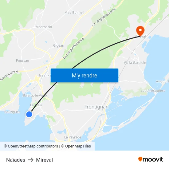 Naïades to Mireval map