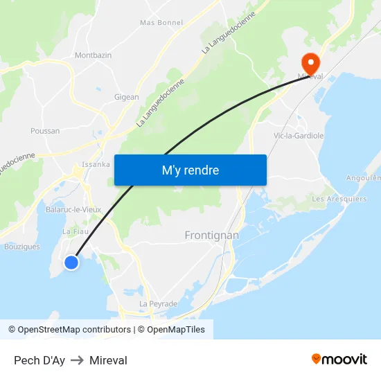 Pech D'Ay to Mireval map