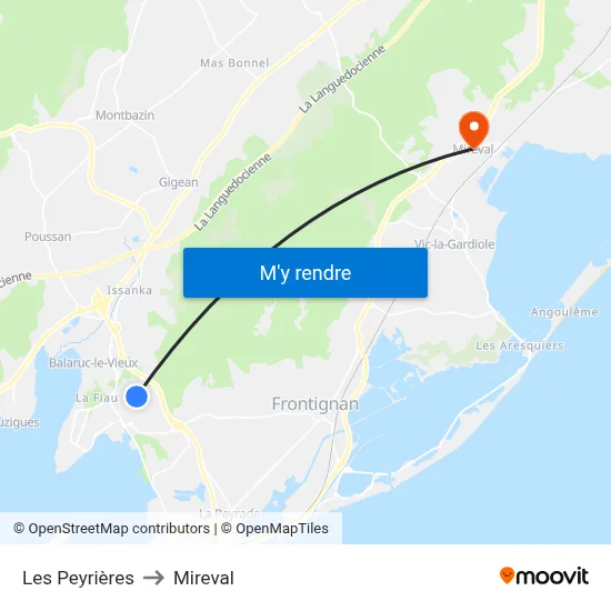 Les Peyrières to Mireval map