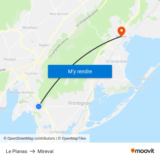 Le Planas to Mireval map