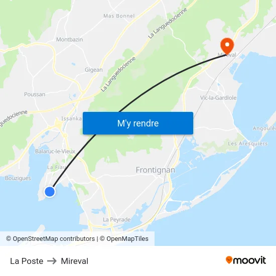 La Poste to Mireval map