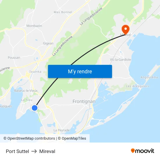 Port Suttel to Mireval map