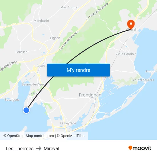 Les Thermes to Mireval map