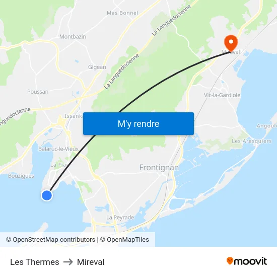 Les Thermes to Mireval map