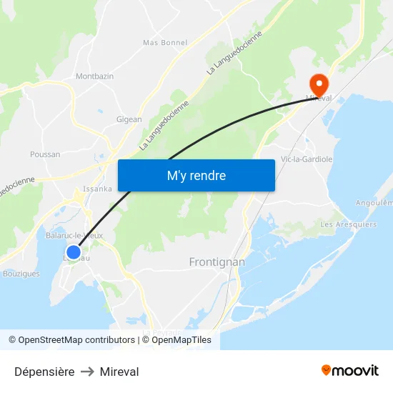 Dépensière to Mireval map