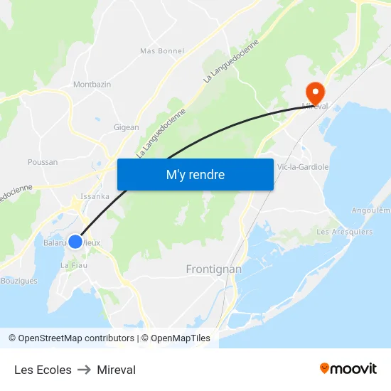 Les Ecoles to Mireval map