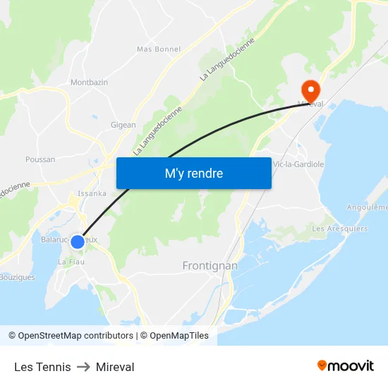 Les Tennis to Mireval map