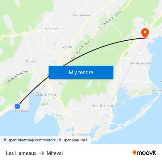 Les Hameaux to Mireval map