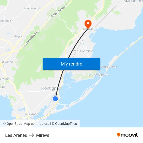 Les Arènes to Mireval map