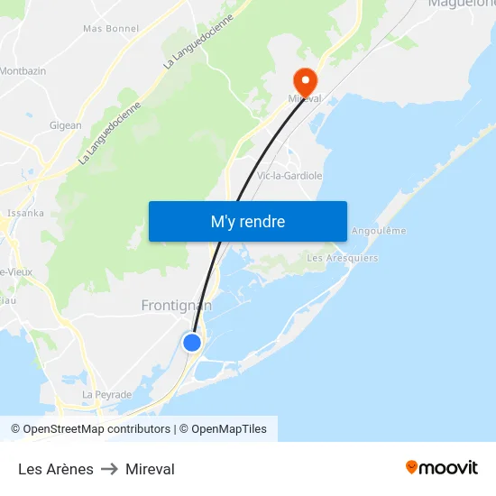 Les Arènes to Mireval map