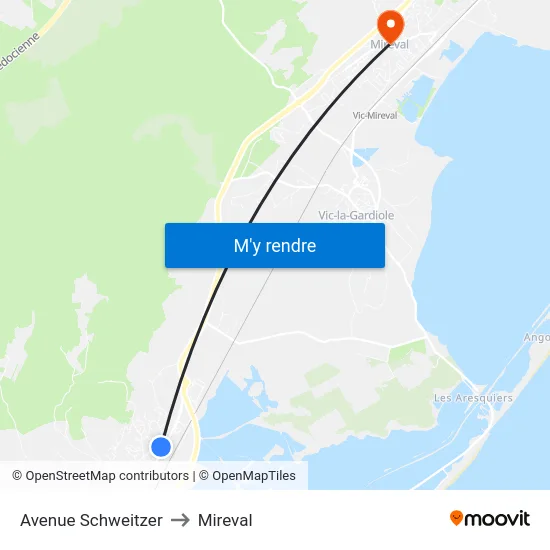Avenue Schweitzer to Mireval map