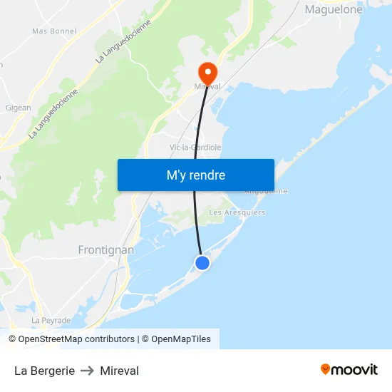 La Bergerie to Mireval map